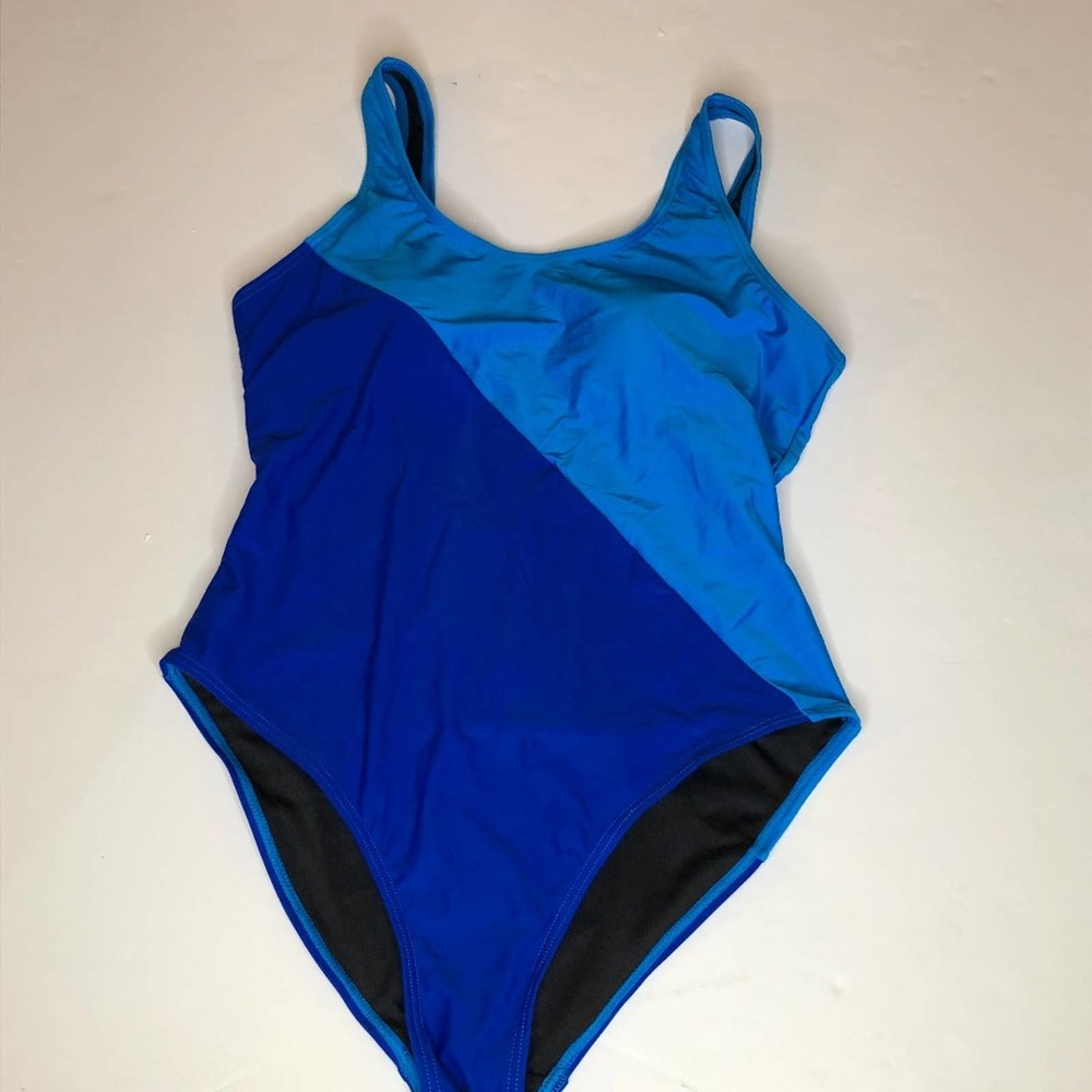 Enjoy The Sunshine Swimsuit Blue Colorblock One Piece, New, L